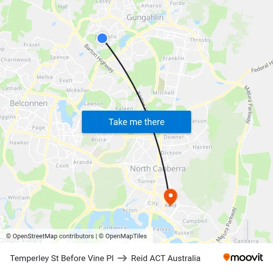 Temperley St Before Vine Pl to Reid ACT Australia map