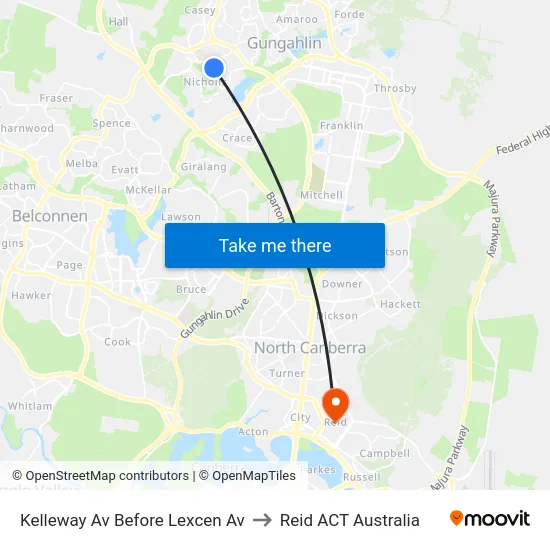 Kelleway Av Before Lexcen Av to Reid ACT Australia map