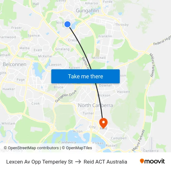 Lexcen Av Opp Temperley St to Reid ACT Australia map