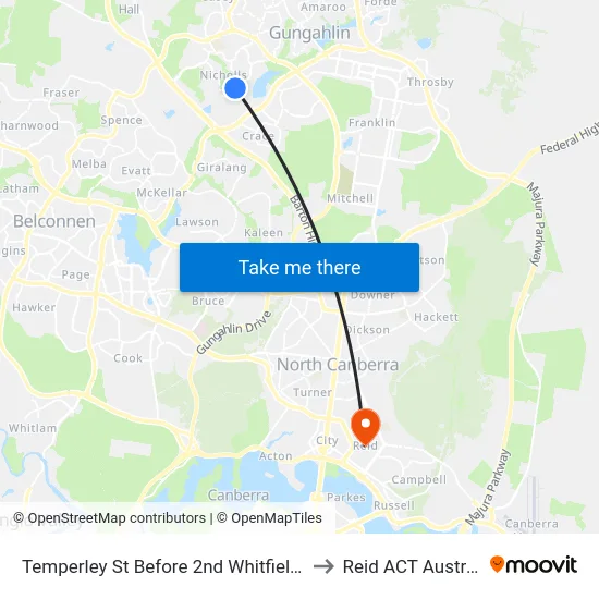 Temperley St Before 2nd Whitfield Cct to Reid ACT Australia map
