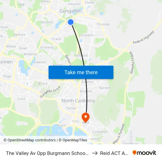 The Valley Av Opp Burgmann School Valley Campus to Reid ACT Australia map