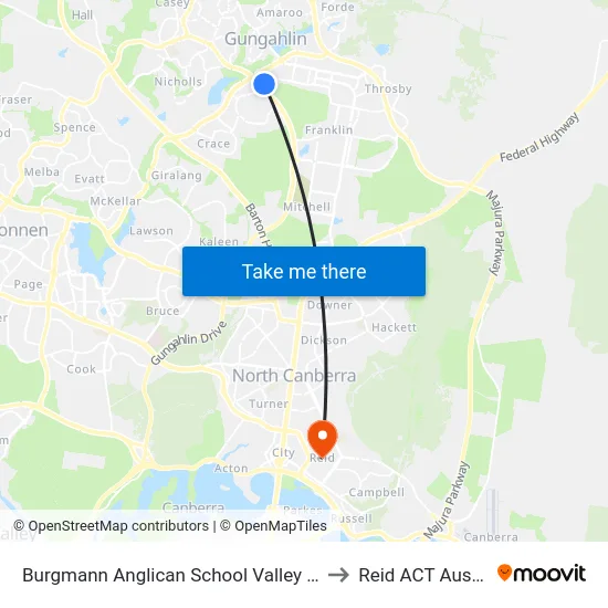 Burgmann Anglican School Valley Campus to Reid ACT Australia map