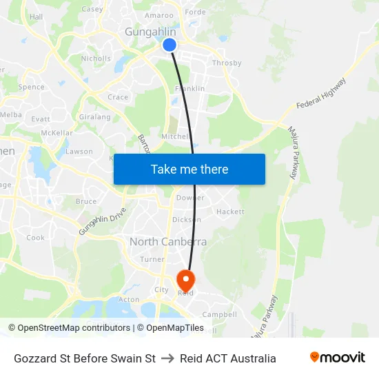 Gozzard St Before Swain St to Reid ACT Australia map
