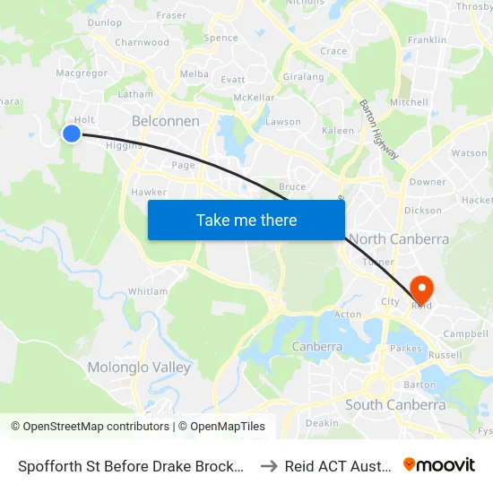 Spofforth St Before Drake Brockman Dr to Reid ACT Australia map
