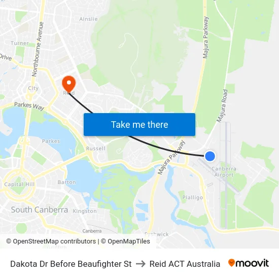 Dakota Dr Before Beaufighter St to Reid ACT Australia map