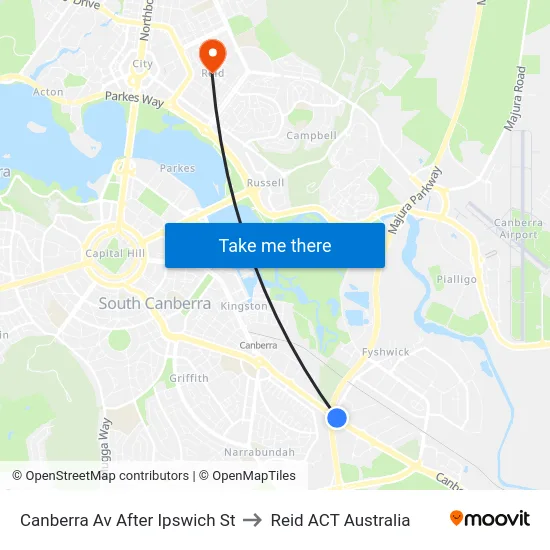 Canberra Av After Ipswich St to Reid ACT Australia map