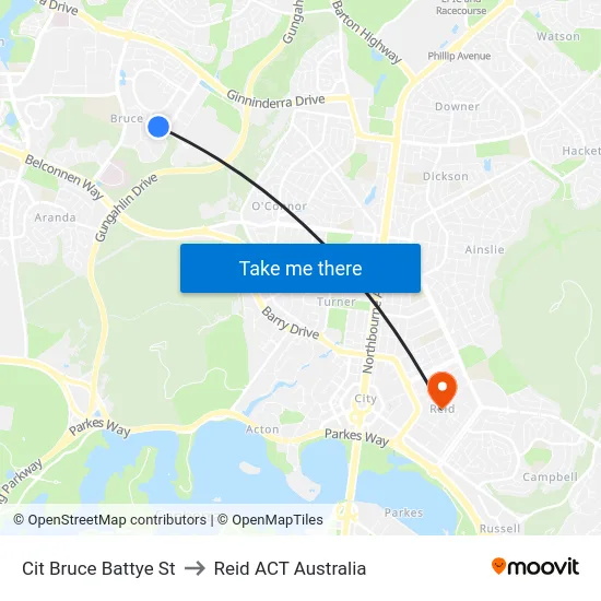 Cit Bruce Battye St to Reid ACT Australia map