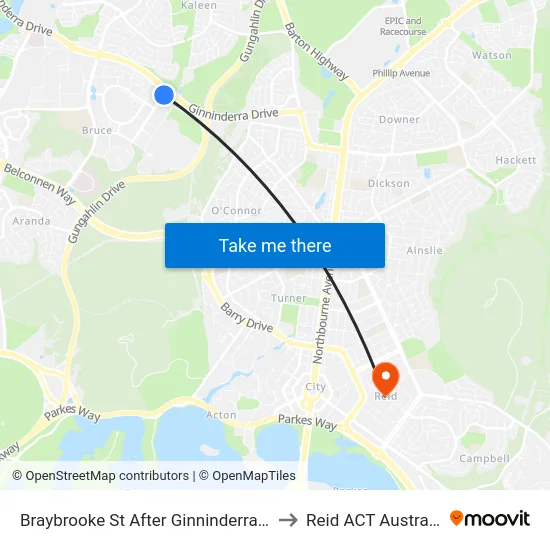 Braybrooke St After Ginninderra Dr to Reid ACT Australia map