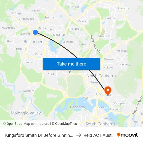 Kingsford Smith Dr Before Ginninderra Dr to Reid ACT Australia map