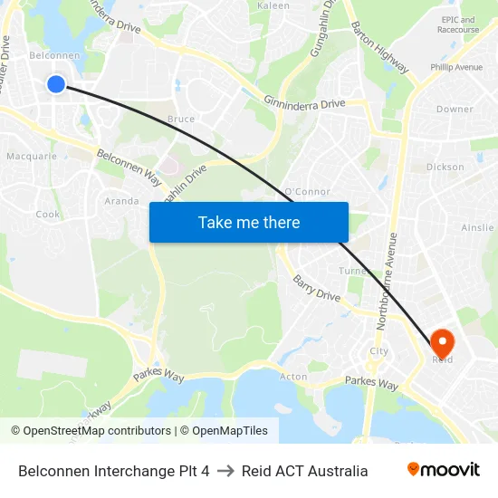 Belconnen Interchange Plt 4 to Reid ACT Australia map