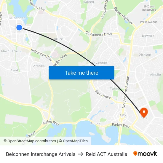 Belconnen Interchange Arrivals to Reid ACT Australia map