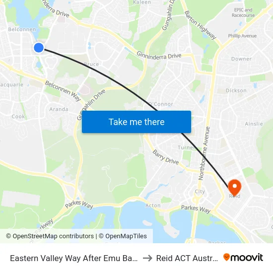 Eastern Valley Way After Emu Bank Dr to Reid ACT Australia map