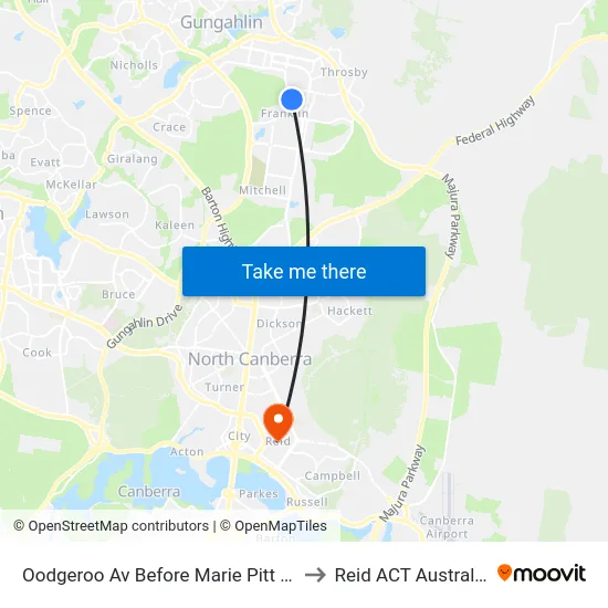 Oodgeroo Av Before Marie Pitt St to Reid ACT Australia map