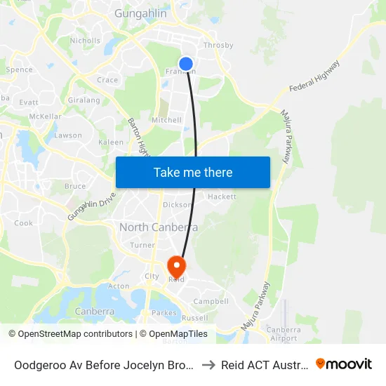 Oodgeroo Av Before Jocelyn Brown St to Reid ACT Australia map
