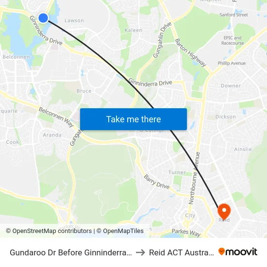 Gundaroo Dr Before Ginninderra Dr to Reid ACT Australia map