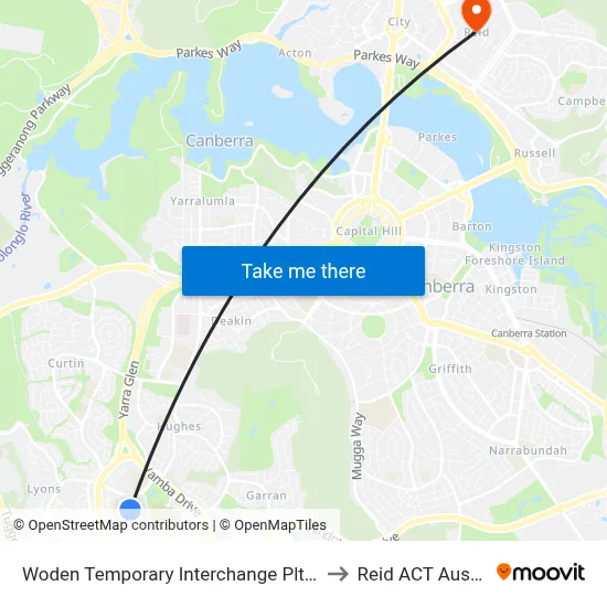 Woden Temporary Interchange Plt 3 Arrive to Reid ACT Australia map