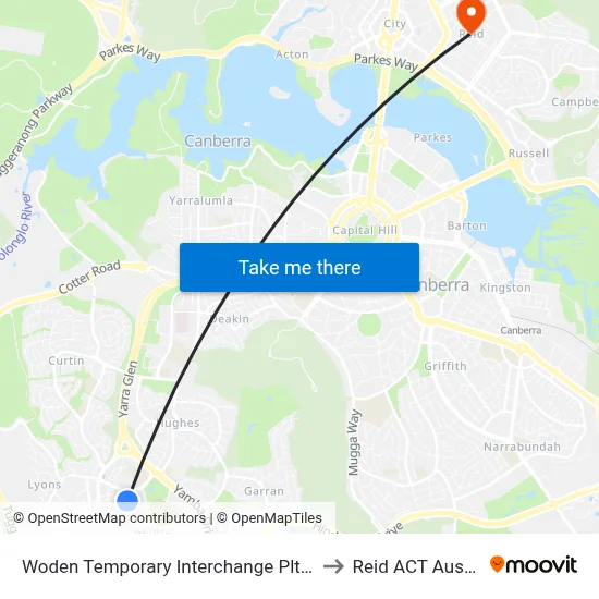 Woden Temporary Interchange Plt 4 Arrive to Reid ACT Australia map