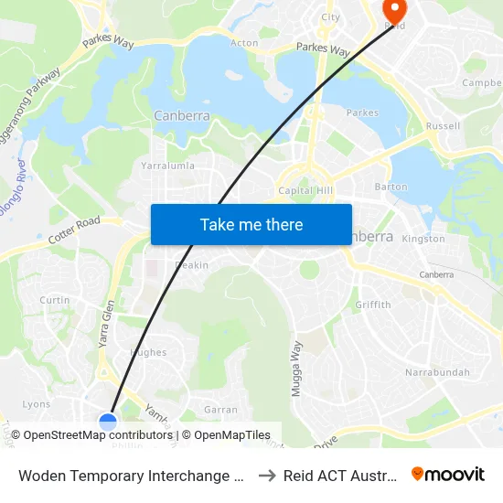 Woden Temporary Interchange Plt 4 to Reid ACT Australia map