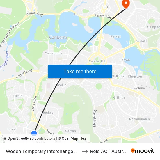 Woden Temporary Interchange Plt 5 to Reid ACT Australia map