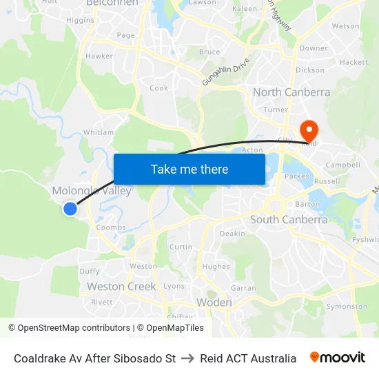 Coaldrake Av After Sibosado St to Reid ACT Australia map