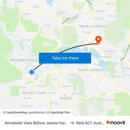 Annabelle View Before Janine Haines Tce to Reid ACT Australia map