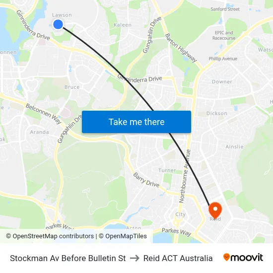 Stockman Av Before Bulletin St to Reid ACT Australia map