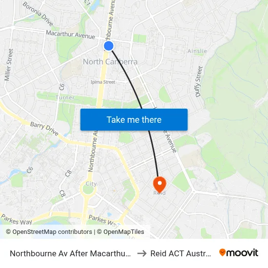 Northbourne Av After Macarthur Av to Reid ACT Australia map