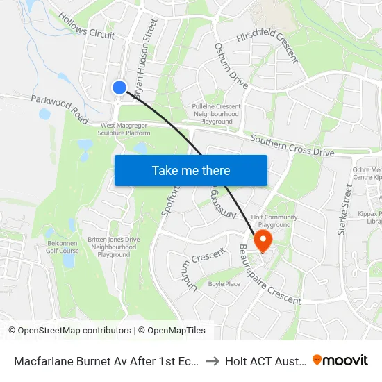 Macfarlane Burnet Av After 1st Eccles Cct to Holt ACT Australia map