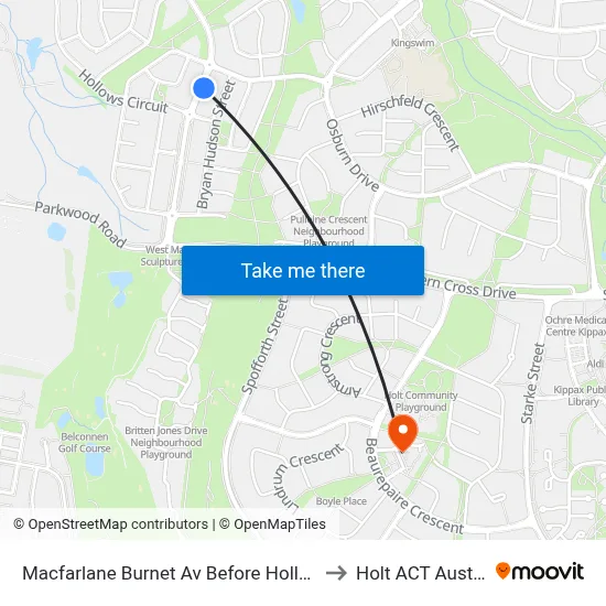 Macfarlane Burnet Av Before Hollows Cct to Holt ACT Australia map
