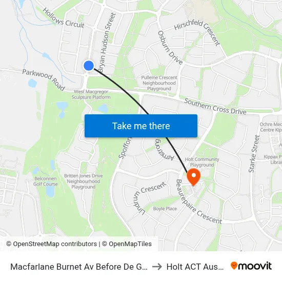 Macfarlane Burnet Av Before De Gruchy Pl to Holt ACT Australia map