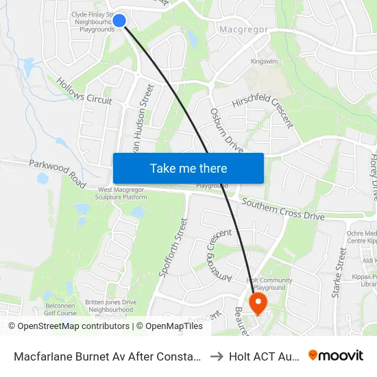 Macfarlane Burnet Av After Constance Stone St to Holt ACT Australia map