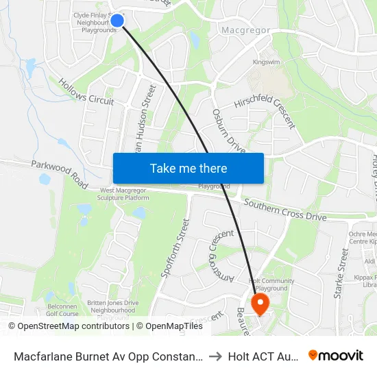Macfarlane Burnet Av Opp Constance Stone St to Holt ACT Australia map