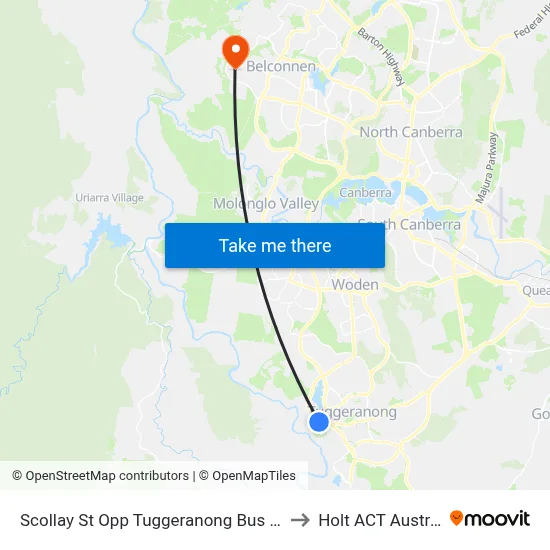 Scollay St Opp Tuggeranong Bus Depot to Holt ACT Australia map