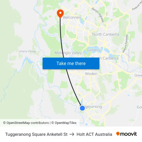 Tuggeranong Square Anketell St to Holt ACT Australia map