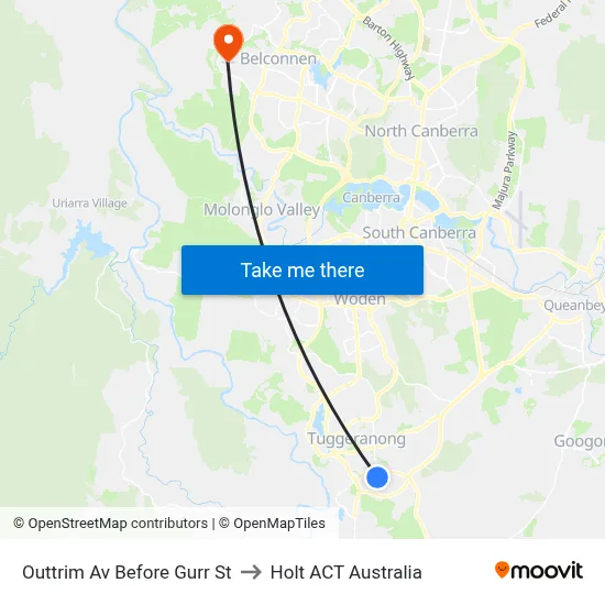 Outtrim Av Before Gurr St to Holt ACT Australia map