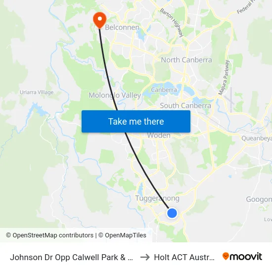 Johnson Dr Opp Calwell Park & Ride to Holt ACT Australia map