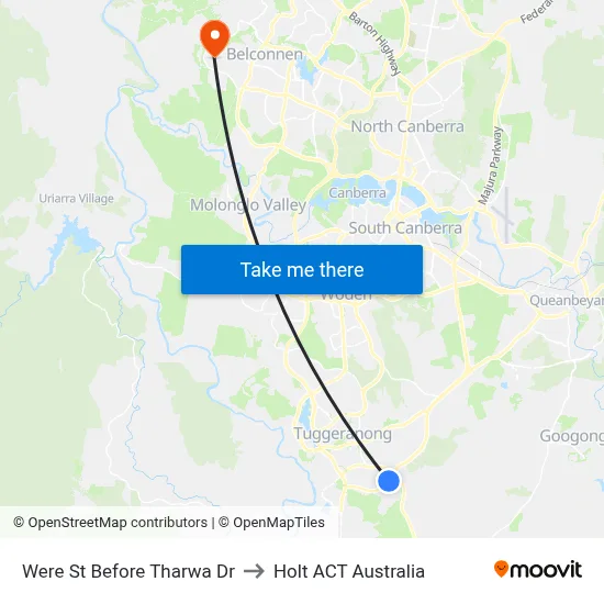 Were St Before Tharwa Dr to Holt ACT Australia map