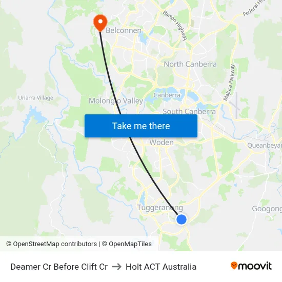 Deamer Cr Before Clift Cr to Holt ACT Australia map