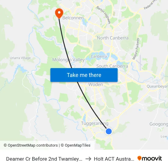 Deamer Cr Before 2nd Twamley Cr to Holt ACT Australia map
