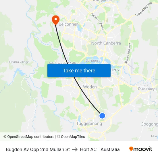 Bugden Av Opp 2nd Mullan St to Holt ACT Australia map