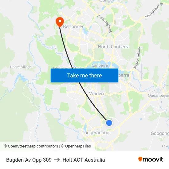 Bugden Av Opp 309 to Holt ACT Australia map