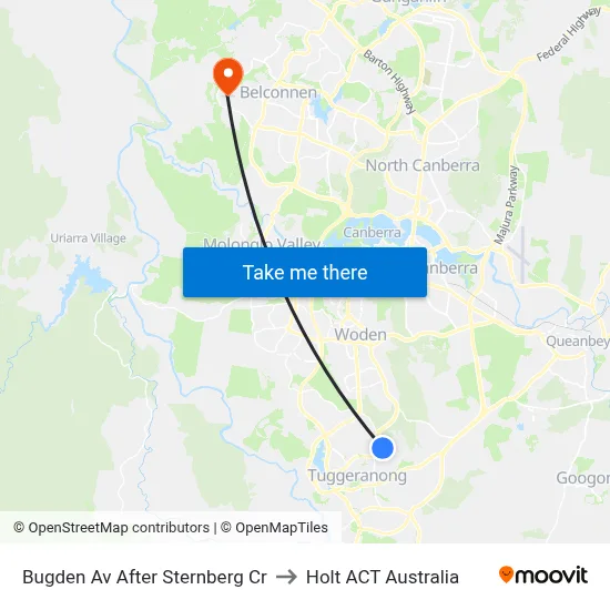 Bugden Av After Sternberg Cr to Holt ACT Australia map
