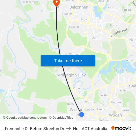 Fremantle Dr Before Streeton Dr to Holt ACT Australia map