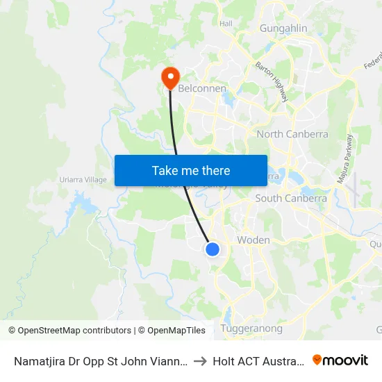 Namatjira Dr Opp St John Vianney to Holt ACT Australia map