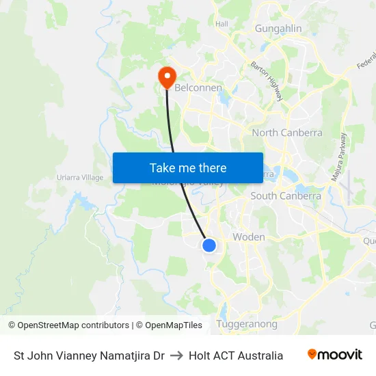 St John Vianney Namatjira Dr to Holt ACT Australia map