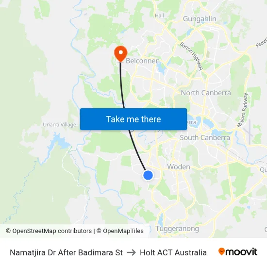 Namatjira Dr After Badimara St to Holt ACT Australia map