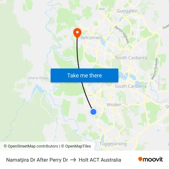 Namatjira Dr After Perry Dr to Holt ACT Australia map