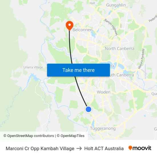 Marconi Cr Opp Kambah Village to Holt ACT Australia map