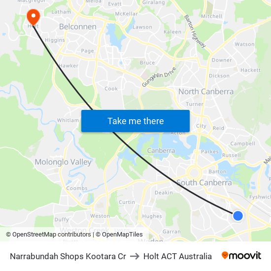 Narrabundah Shops Kootara Cr to Holt ACT Australia map