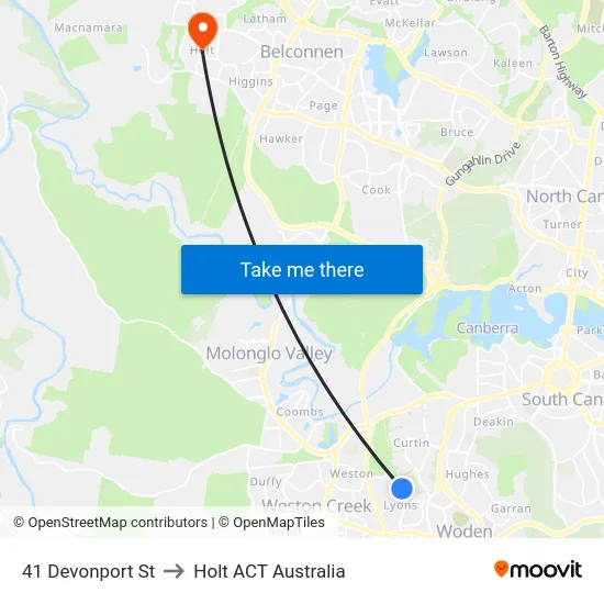 41 Devonport St to Holt ACT Australia map